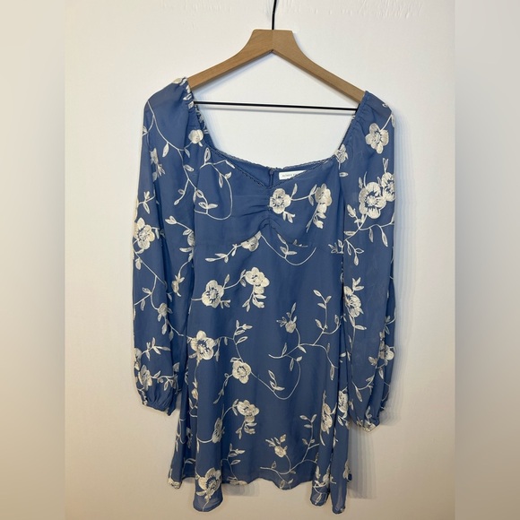 Altar’d State Freya Long Sleeve Embroidered Blue, White Floral Dress, Sz Medium - Picture 6 of 13